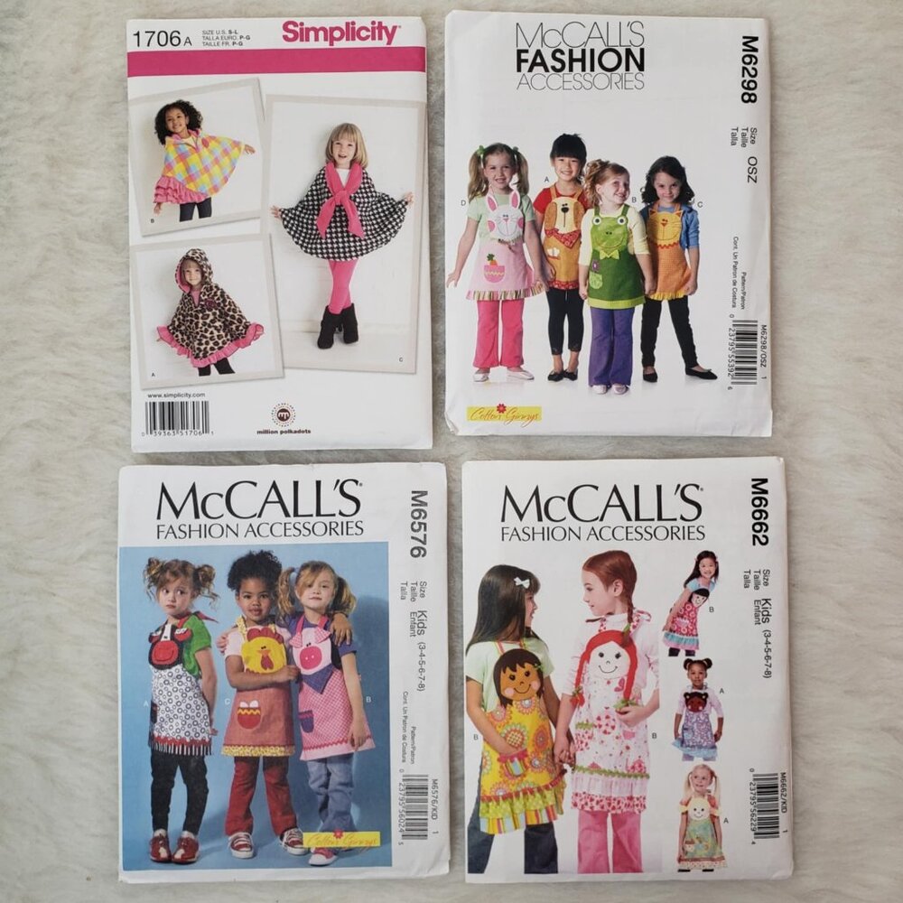 4 NEW McCall's Simplicity Children's Fashion Aprons & Capes Sewing Patterns
